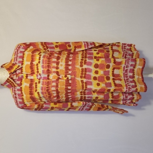 George Roth Los Angeles 100% Cotton Orange Tie Dye Long Sleeve Popover Tunic - Picture 1 of 14